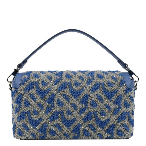 BURBERRY Note TB Small Sequins Yarn Shoulder Bag Blue - Picture 4 of 12